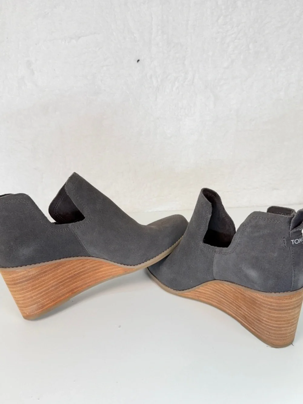 TOMS Gray Suede Wedge Booties Womens 11 Cutout Ankle Boots comfort stylish wedge